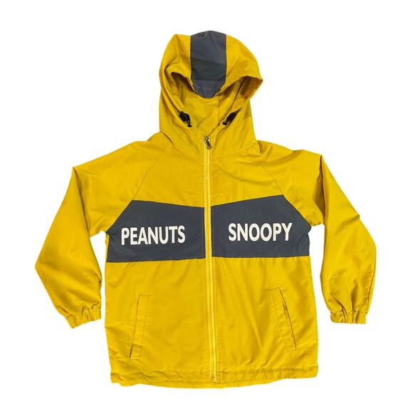 VTG Peanuts Worldwide Snoopy Yellow Boys Size 12 Large Hooded Raincoat Jacket - Picture 11 of 16